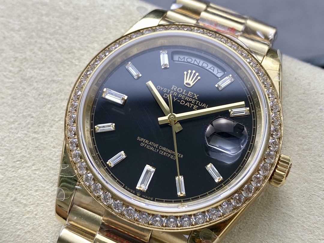 Day Date Black Dial Diamond Bezel  — Rolex luxury replica watch