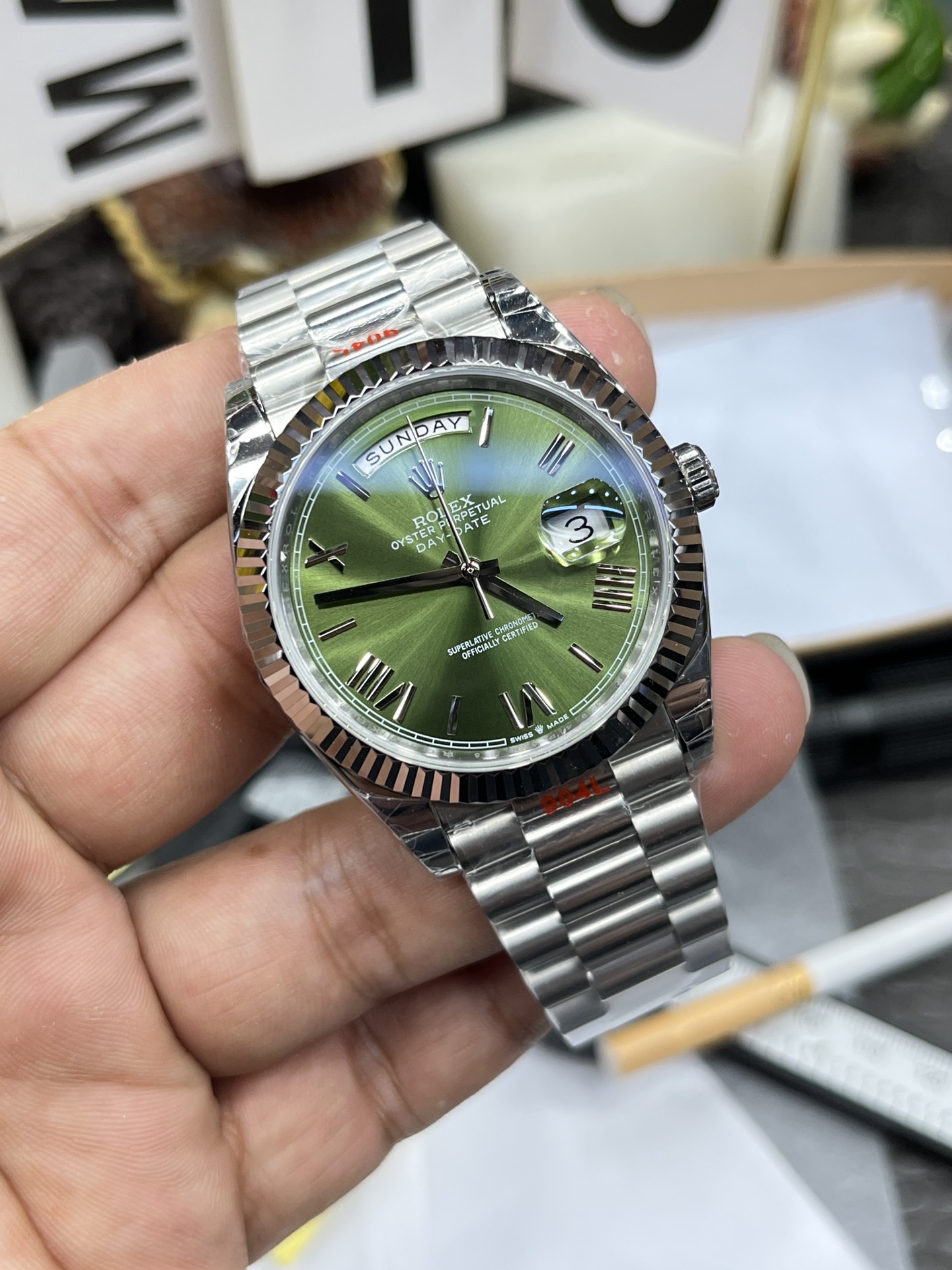 Day Date Green Dial Roman 2